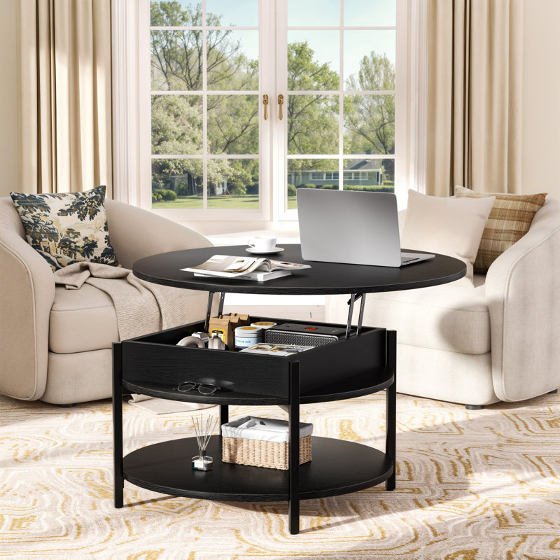 17 Stories Wynny 36"W Lift Top Coffee Table with Storage, Round Wood Cocktail Table & Reviews ...